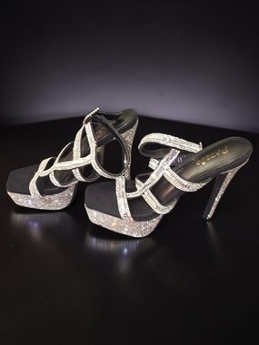 Ras Silver Crystal-Embellished Strappy Platform Heels